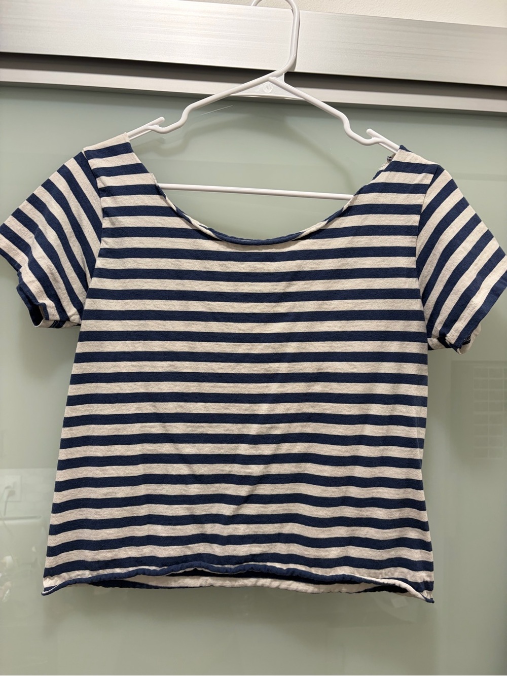 Brandy Melville Navy and White Striped Crop Top